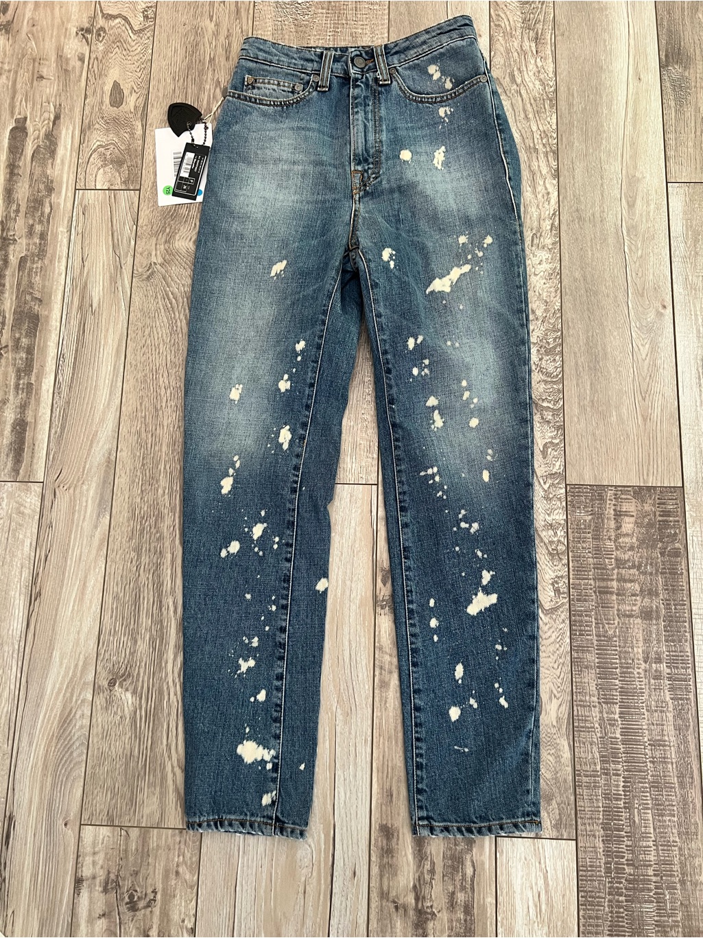 Htc Los Angeles Blue Slim Straight Jeans With White Paint-Splatter